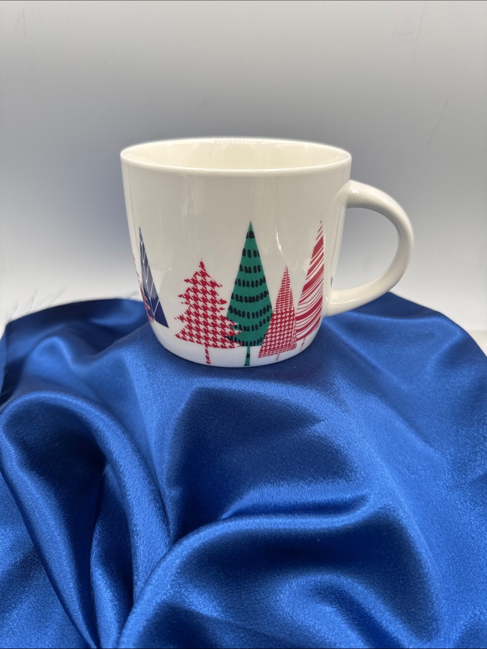 Ceramic White Holiday Tree Mug with Red & Green Trees